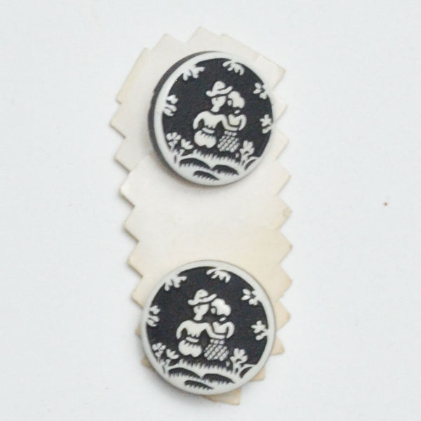 Vintage Black + White Couple Celluloid Shank Buttons - Set of 2