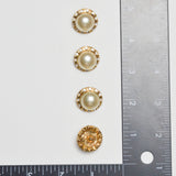 Gold, Pearl + Rhinestone Shank Buttons - Set of 4