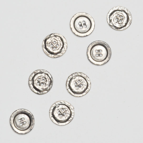 Hammered Texture Silver Four-Hole Buttons - Set of 8