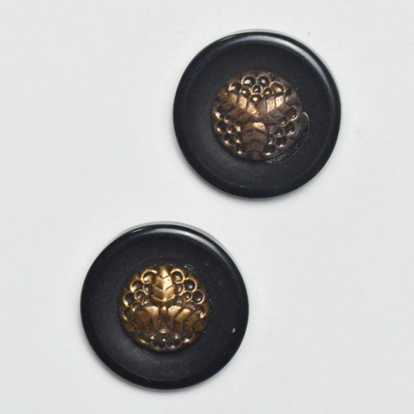 Black + Gold Plastic Shank Buttons - Set of 2