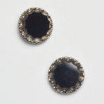 Black Glass Scalloped Edge Carved Shank Buttons - Set of 2