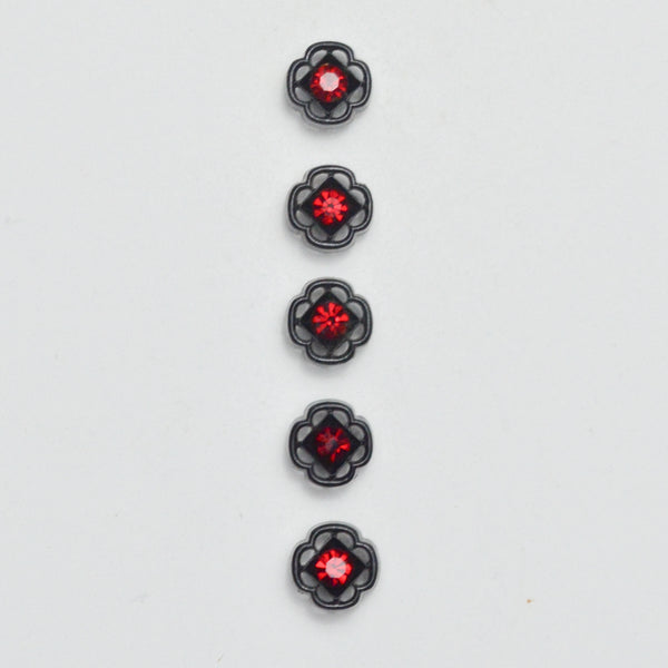 Red + Black Plastic Shank Buttons - Set of 5