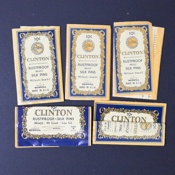 Vintage Clinton Rustproof Silk Pins - 5 Packs