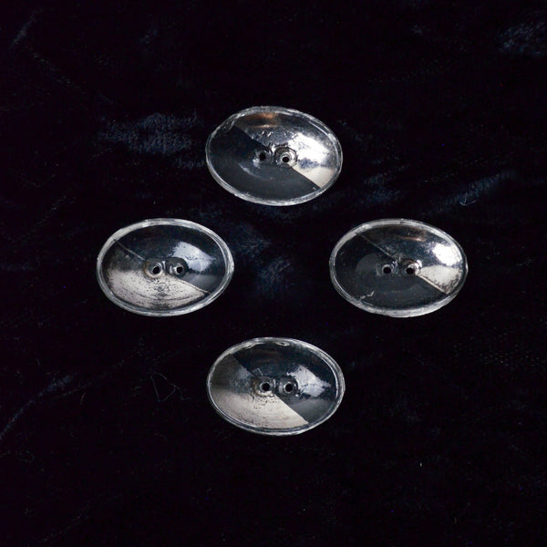 Convex Oval Mirrored Glass Buttons - Set of 4