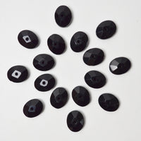 Faceted Oval Black Glass Buttons - Set of 16