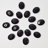 Faceted Oval Black Glass Buttons - Set of 16