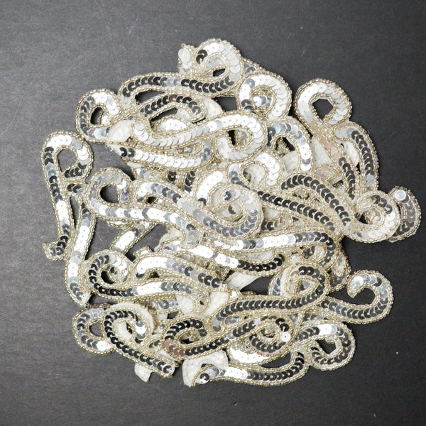 Silver Sequin + Beaded Border Swirl Applique Bundle
