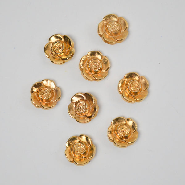 Gold Tone Metal Rose Buttons - Set of 8
