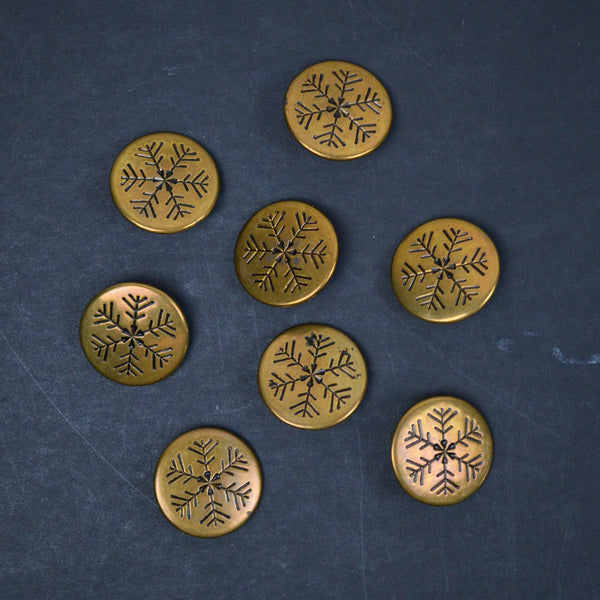 Brass Snowflake Engraved Circular Buttons - Set of 8