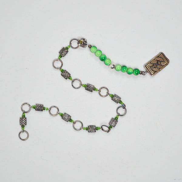 Silver + Green Beaded Celtic Knot Row Counter Chain