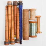 Vintage Wooden Weaving Bobbins + Assorted Wooden Spools