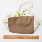 White + Green Leaf Print Handmade Knitting Project Bag