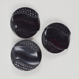 Black Round Textured Plastic Shank Buttons - Set of 3