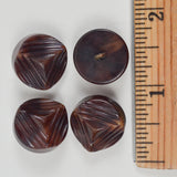 Brown Geometric Carved Shank Buttons - Set of 4