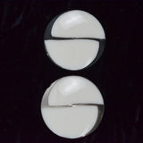White Glass + Black/Silver Round Buttons - Set of 2