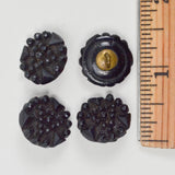 Black Glass Carved Floral Shank Buttons - Set of 4