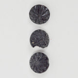 Black Glass Carved Round Buttons - Set of 3