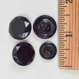 Black Glass Faceted Edge Shank Buttons - Set of 4