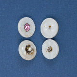 White Glass Shank Buttons with Rhinestone Centers - Set of 4