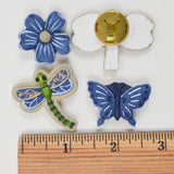Blue Dragonfly + Floral Button Covers - Set of 4
