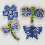 Blue Dragonfly + Floral Button Covers - Set of 4