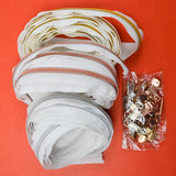 Silver, Bronze + Gold Zipper Tape and Pulls