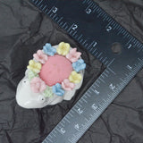 White + Pink Floral Ceramic Frog Pincushion