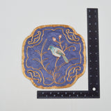 Blue + Gold Thread Embroidered Silk Bird Applique Panel