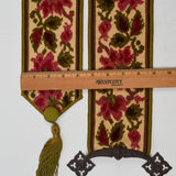 Green, Beige + Pink Ornate Woven Bellpulls or Tiebacks with Hardware + Tassels - Set of 2