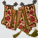 Green, Beige + Pink Ornate Woven Bellpulls or Tiebacks with Hardware + Tassels - Set of 2
