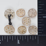 Clear Glass + Gold Tone Textured Buttons - Set of 7