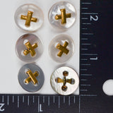 Mother of Pearl + Gold Tone Metal Shank Buttons - Set of 6