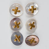 Mother of Pearl + Gold Tone Metal Shank Buttons - Set of 6