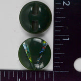 Green + Glittery Clear Plastic Shank Buttons - Set of 2