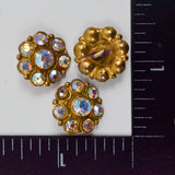 Gold + Iridescent Rhinestone Metal Shank Buttons - Set of 3