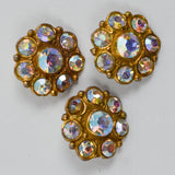 Gold + Iridescent Rhinestone Metal Shank Buttons - Set of 3