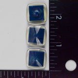 Blue + Clear Rounded Square Plastic Shank Buttons - Set of 3