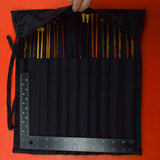 Black Knitting Needle Organizing Roll with Colorful Wooden Straight Needles