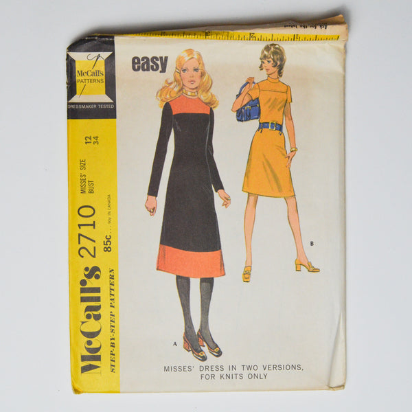 Vintage McCall's 2710 Misses' Dress in Two Versions Sewing Pattern Size 12 Default Title