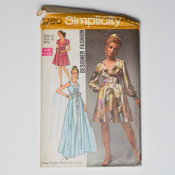 Vintage Simplicity 8790 Misses Dress Sewing Pattern Size 12 Default Title