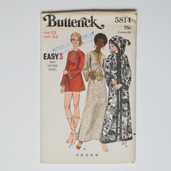 Vintage Butterick 5814 Misses' One Piece Cover Up Sewing Pattern Size 12 Default Title