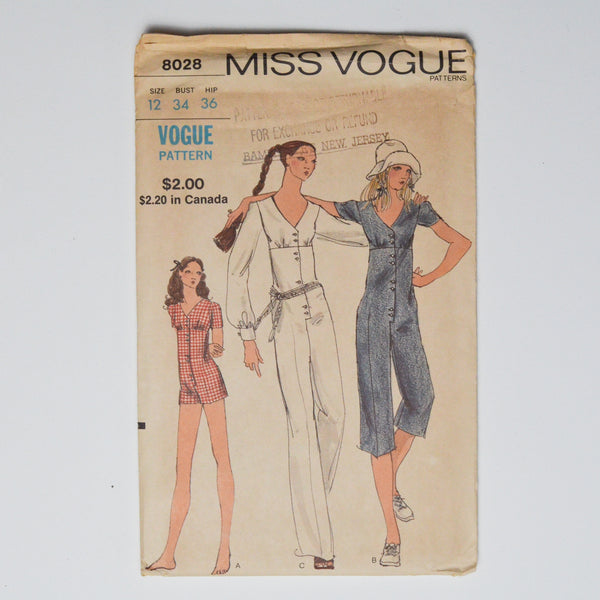 Vintage Miss Vogue 8028 MIsses' Jumpsuit Sewing Pattern Size 12 Default Title