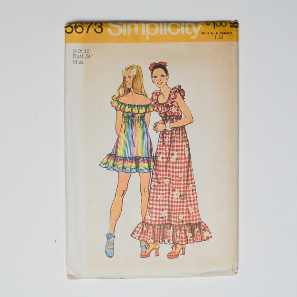 Vintage Simplicity 5673 Misses' Dress in Two Lengths Sewing Pattern Size 12 Default Title