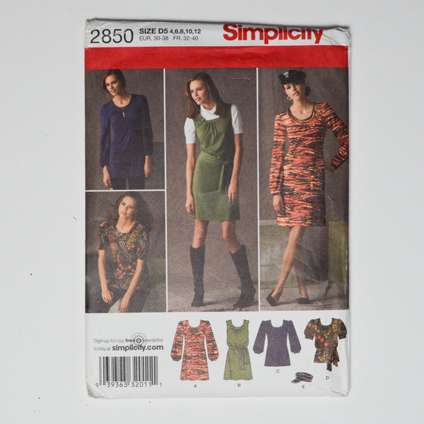Simplicity 2850 Misses Knit Mini Dress or Top + Hat Sewing Pattern Size D5 (4-12) Default Title