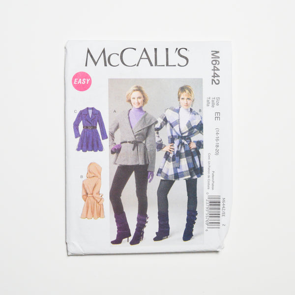 McCall's M6442 Coat + Belt Sewing Pattern Size EE (14-20)