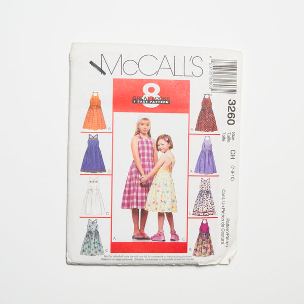 McCall's 3260 Childrens' Dress Sewing Pattern Size CH (7-10)