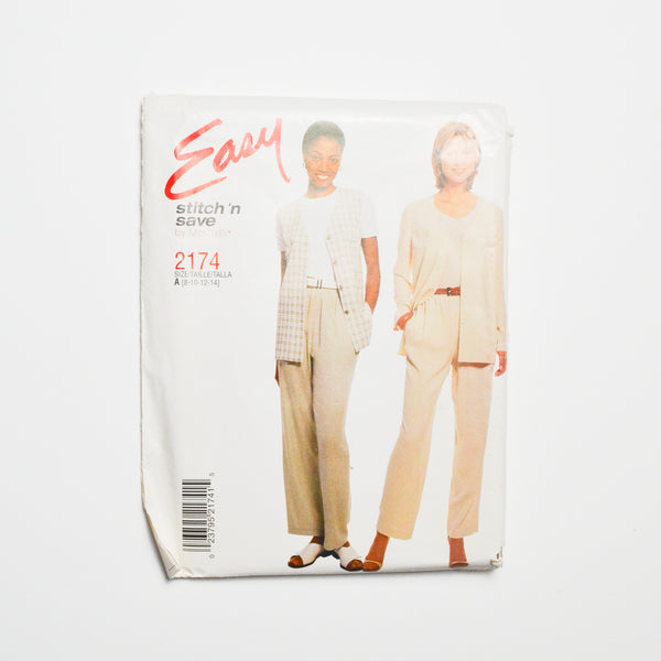 Easy Stitch 'n Save 2174 Cardigan, Vest, + Pants Sewing Pattern Size A (8-14)