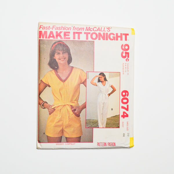 McCall's 6074 Jumpsuit + Romper Sewing Pattern Size 22