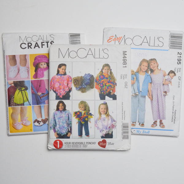 McCall's 18" Doll + Children's Sewing Pattern Bundle - Set of 3