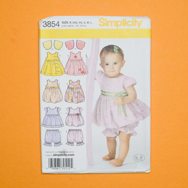 Simplicity 3854 Baby Clothing Sewing Pattern Size A (XXS-L)